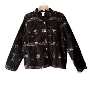 Vintage Black Abstract Print slightly quilted Jacket